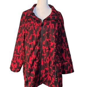 Vintage Chico’s Zenergy Red Black Artsy Size 16 Jacket Zip Front Stretch Blazer